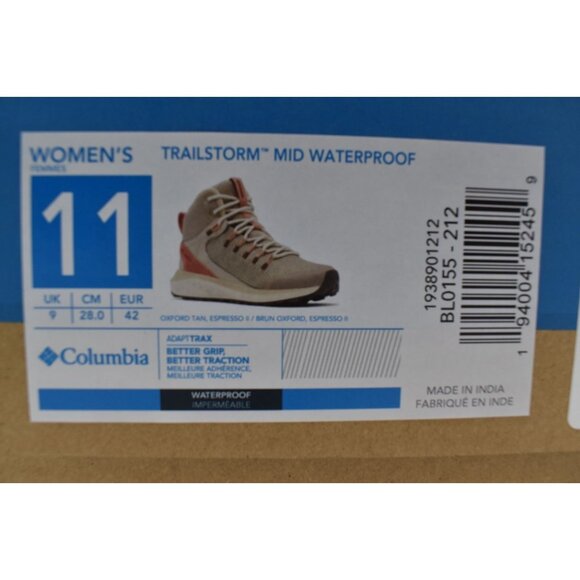 Columbia Womens 11 Trailstorm Omni-Tech Mid Oxford Tan Waterproof Hiking Boots - Picture 14 of 14